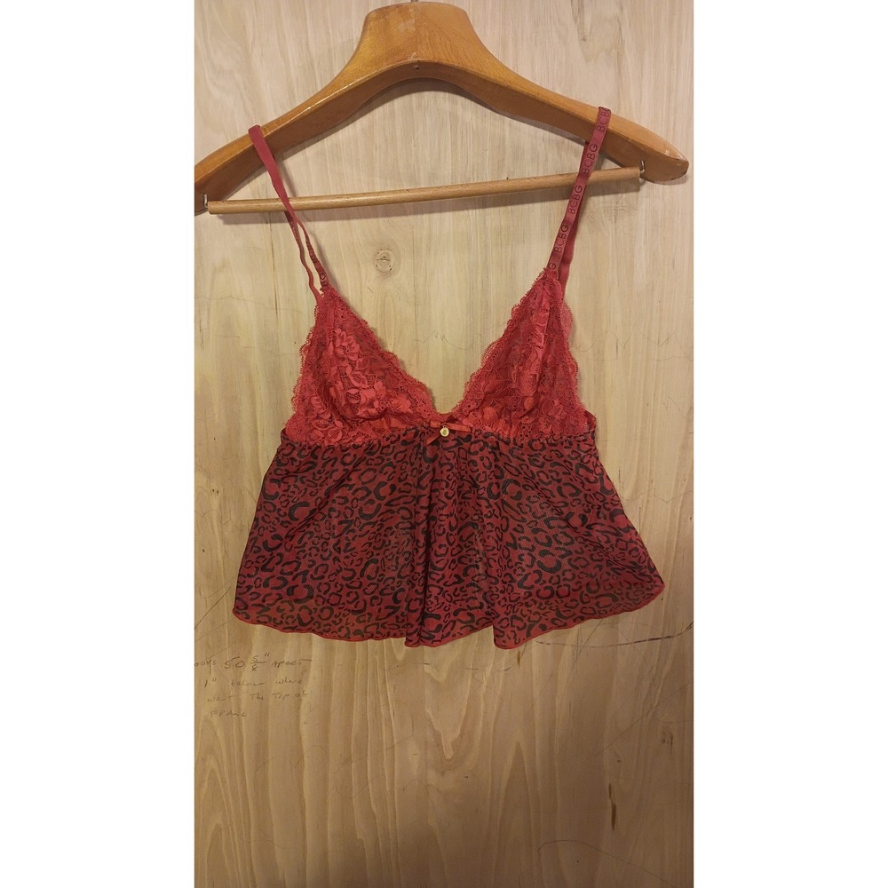 BCBGeneration Leopard Print Lace Mesh Babydoll Camisole Top Large. Grunge fairy.